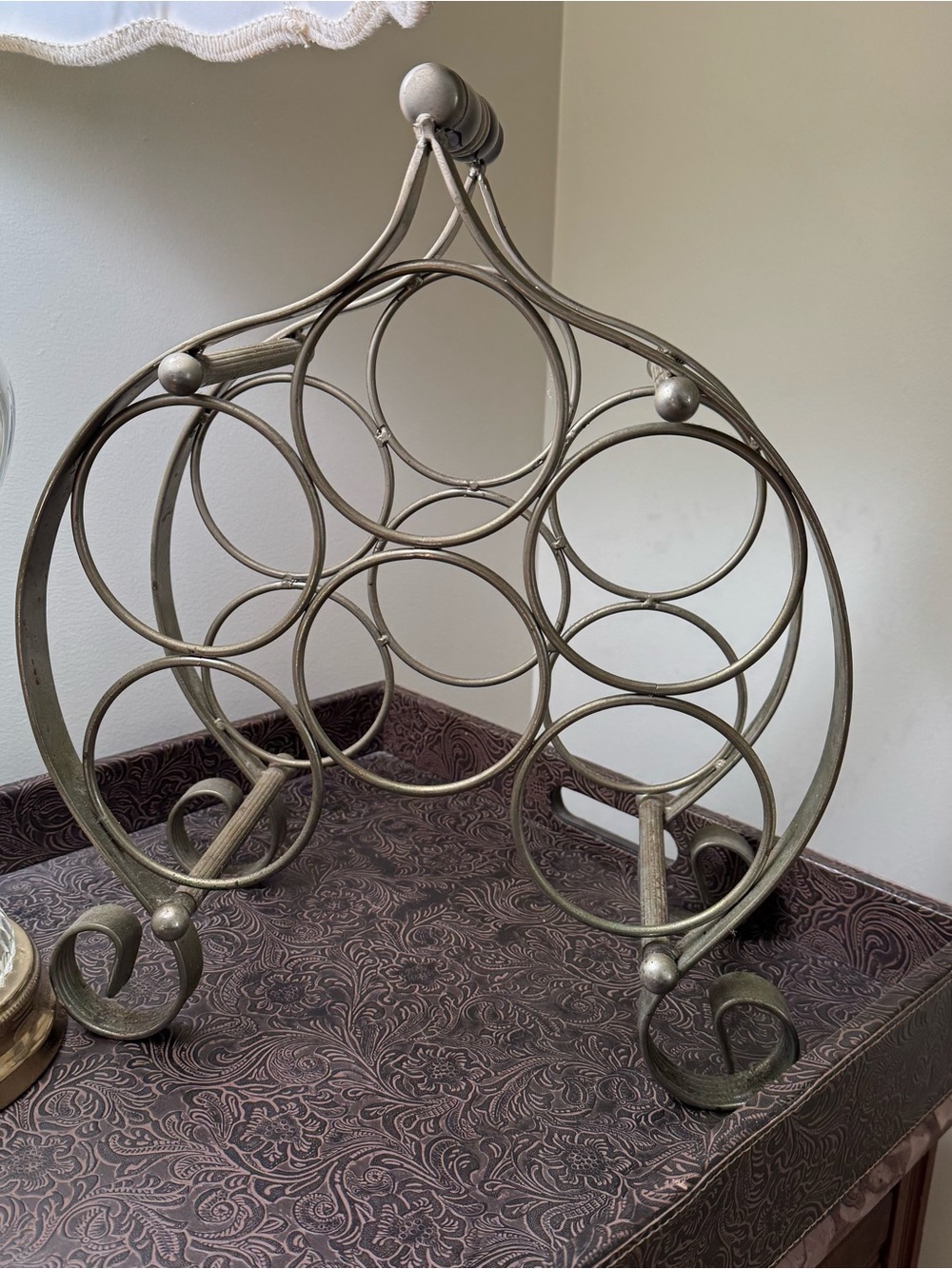 Vintage Silver Metal Wine Bottle Rack heavy